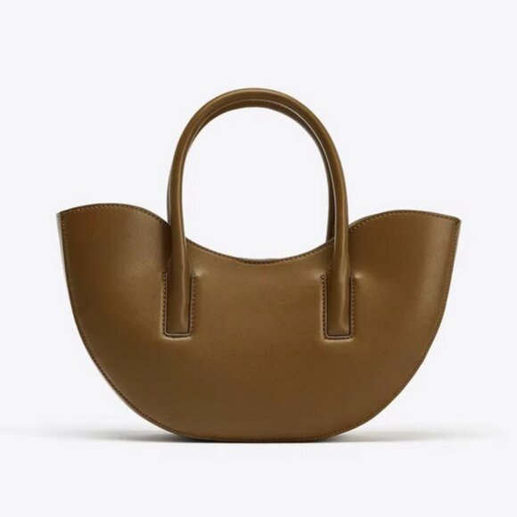 Trendy Oval Mini Shopper Bag, Half-Moon Crossbody PU Leather, New Trending - Picture 1 of 6